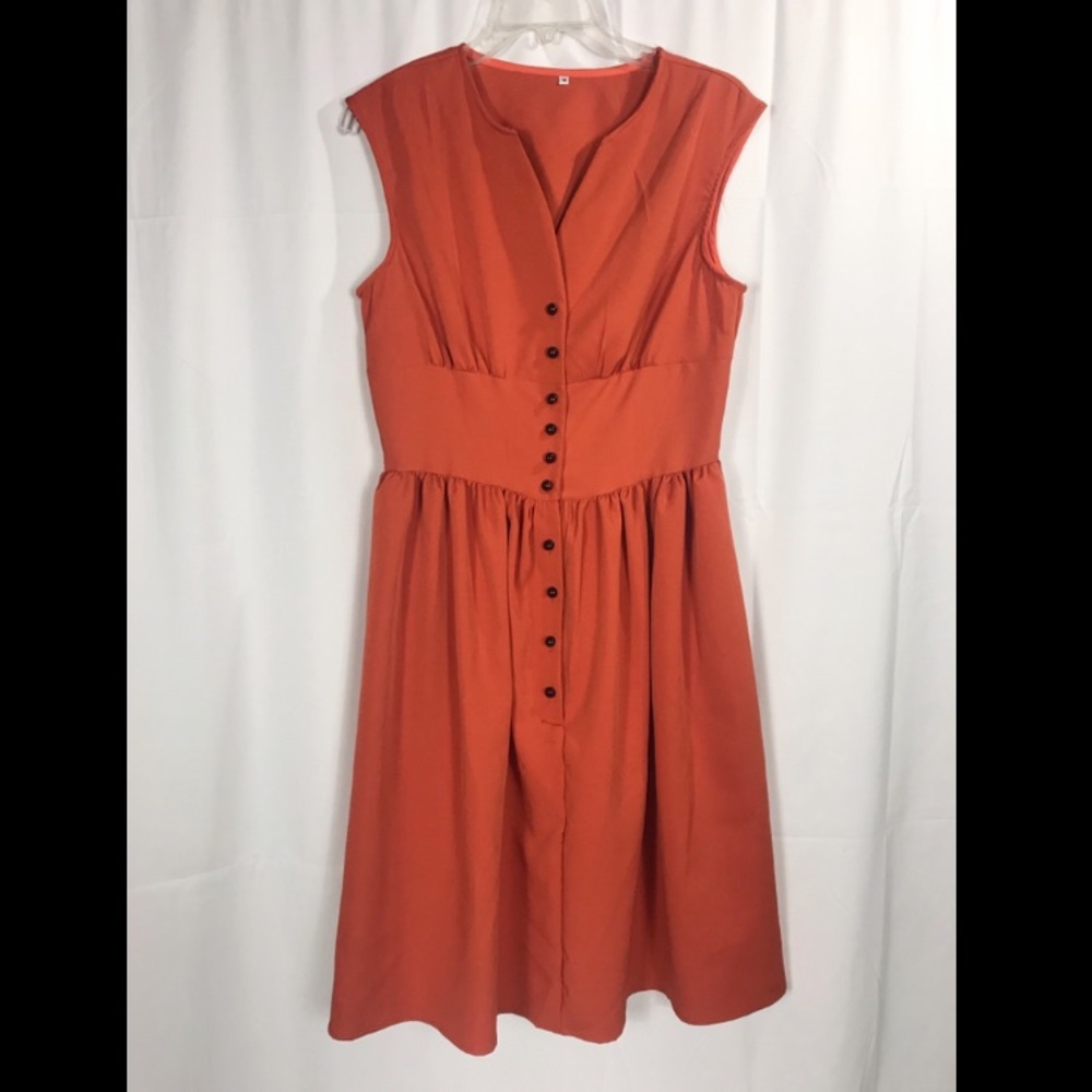 Retro Orange Sleeveless Swing Dress  Medium